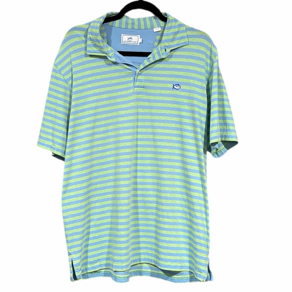 Southern Tide‎ Men’s Lime and Sky Blue Short Sleeve Polo Shirt Pima Cotton Large